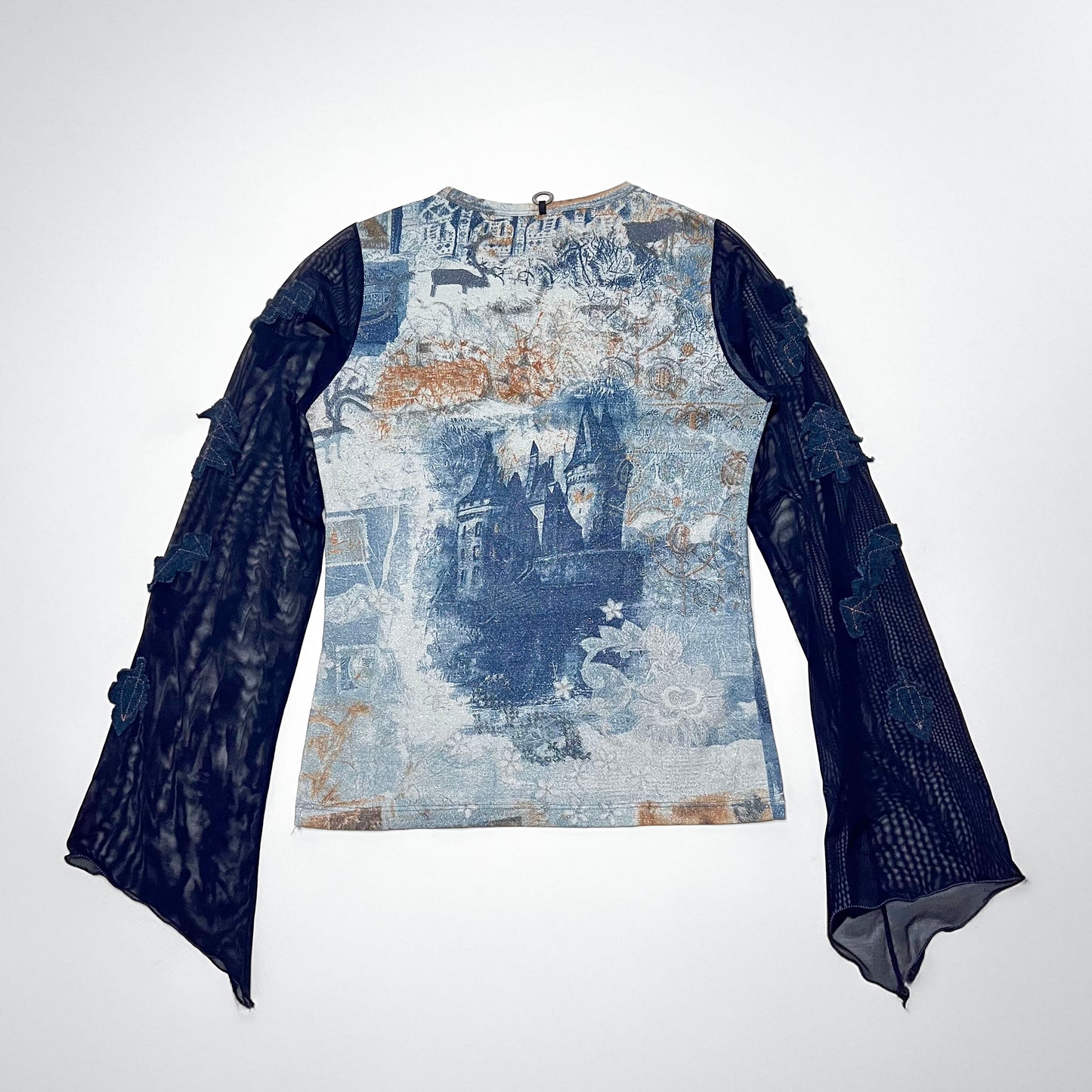Save the Queen Vintage Blue Top With Mesh Flare Sleeves