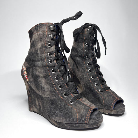 Diesel Denim Marant Style Open Toe Wedge Sneakers