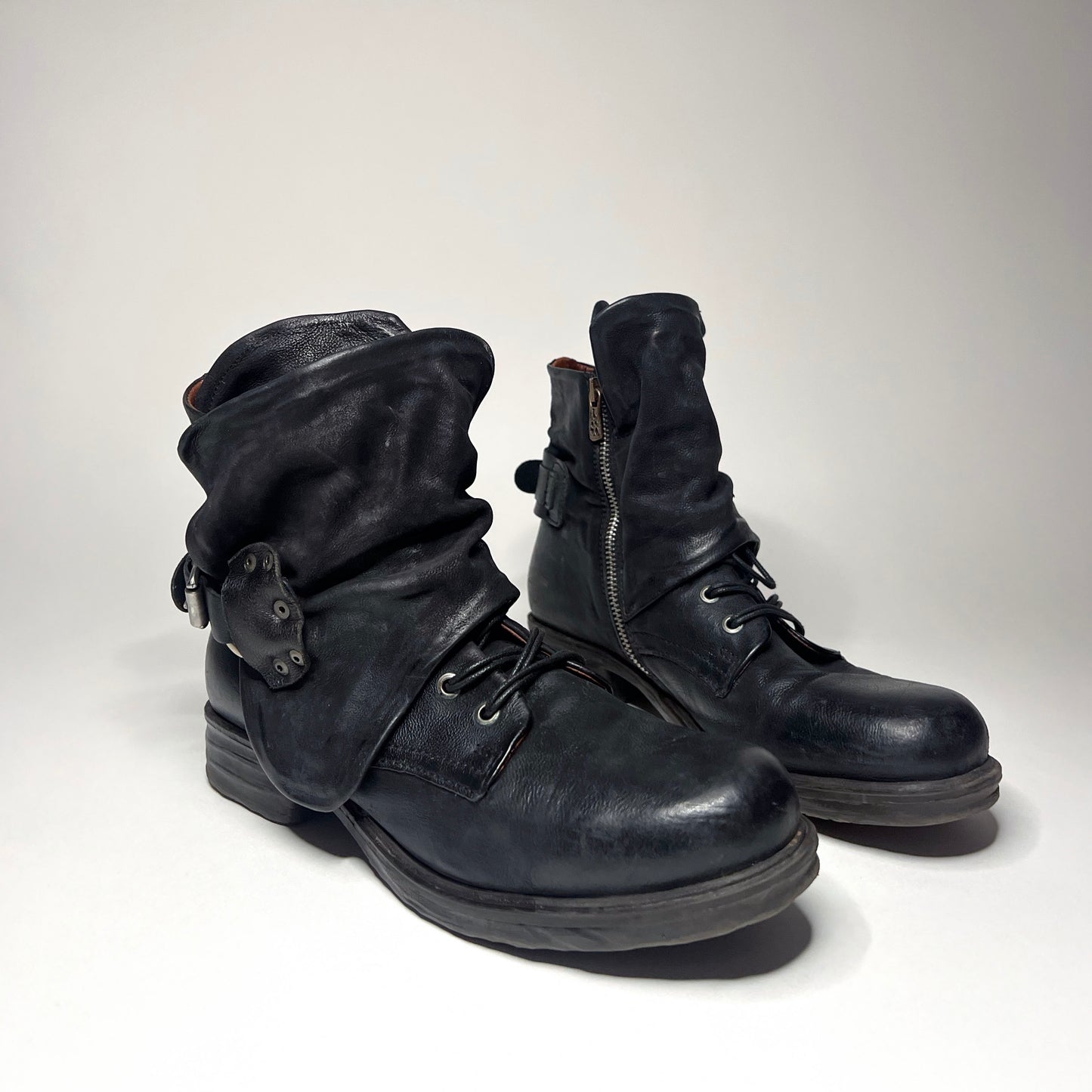 A.S.98 Black Leather Ankle Boots