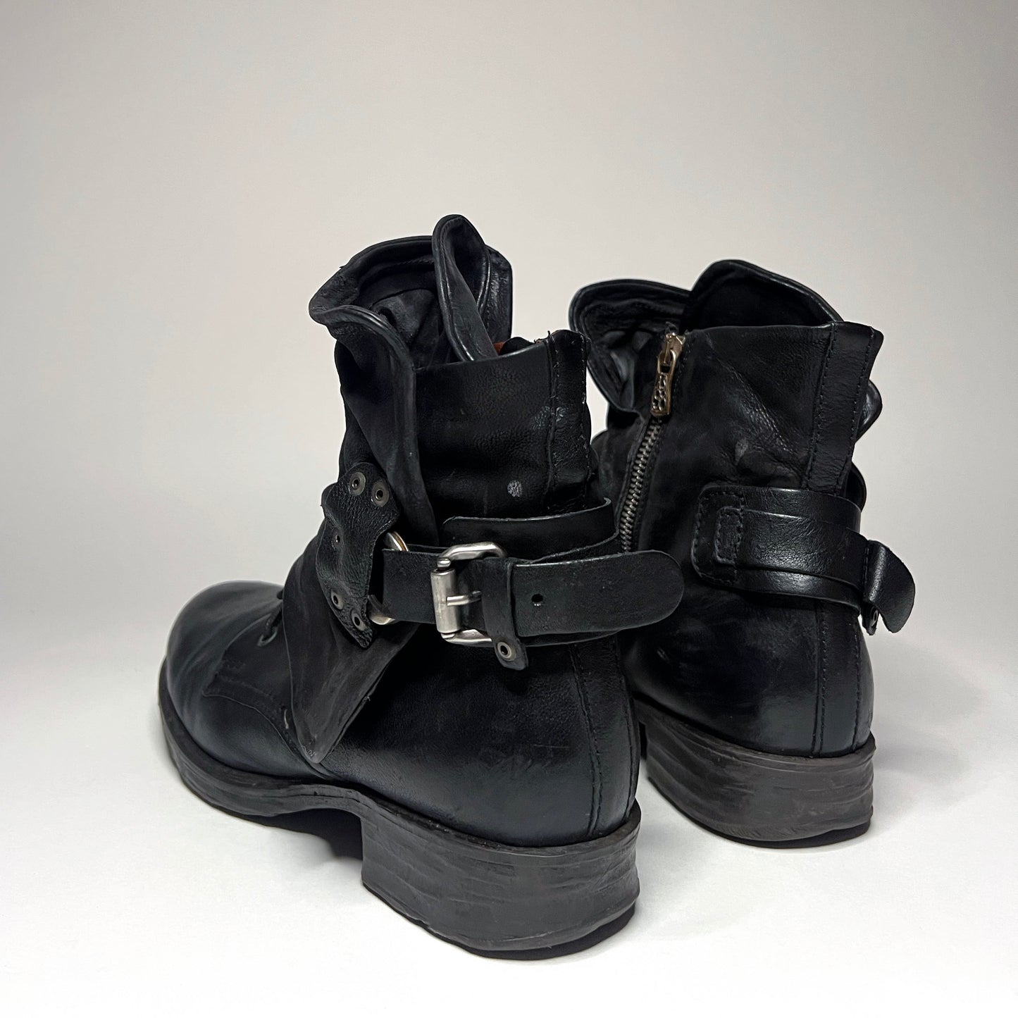 A.S.98 Black Leather Ankle Boots