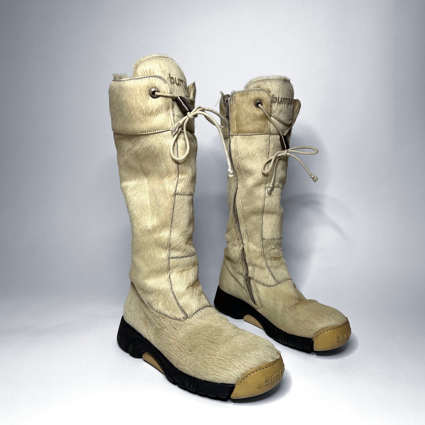 Bumper Beige Pony Hair Knee High Boots