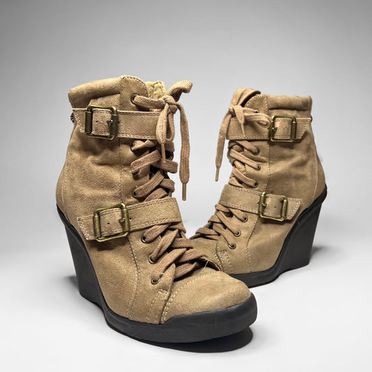 Vintage Vera Wang Marant Style Wedge Beige Leather Sneakers US 7.5